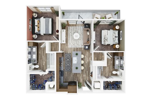 Floor plan for 2 beds, 2 baths, 1135 sqft